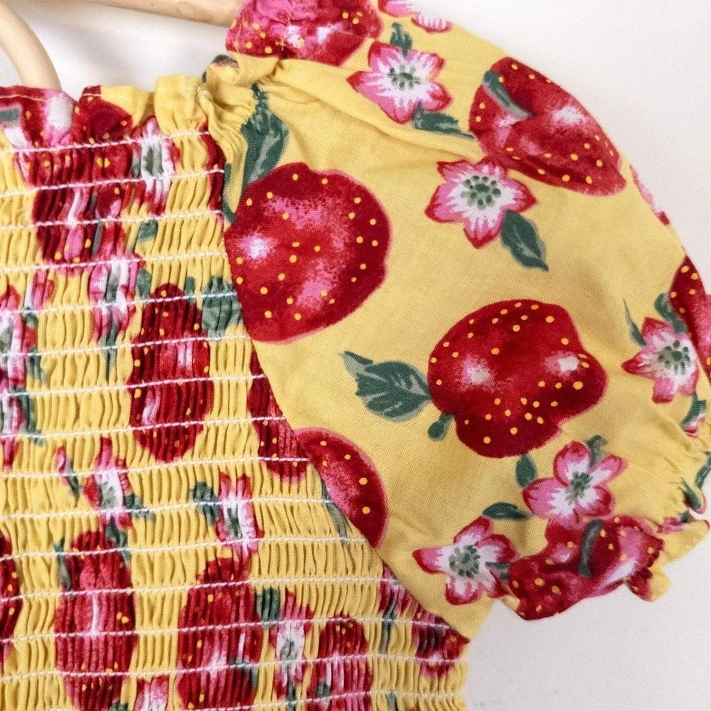 Vintage Y2K NWT Beluga Apple Smocked Top Yellow Red Fruit Print Baby‎ 24m